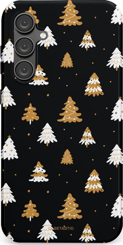 Casetastic hoesje geschikt voor Samsung Galaxy S23 FE - Dubbellaagse bescherming - Happy Chistmas Kerstbomen - Fashion Case - Zwart