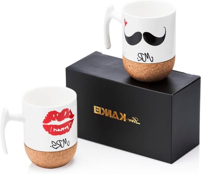 Mokken voor stellen, 300 ml keramische koffiekoppen met kurken onderkant, ideaal als huwelijkscadeau, Valentijnsdag of kerstgeschenk
