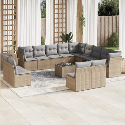 vidaXL - 14-delige - Loungeset - met - kussens - poly - rattan - beige