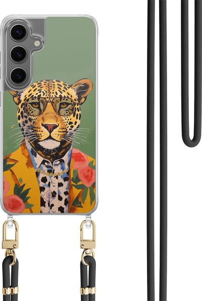 Casimoda® hoesje met koord - Geschikt voor Samsung S24 - Luipaard Hipster - Afneembaar koord - TPU/polycarbonaat - Groen
