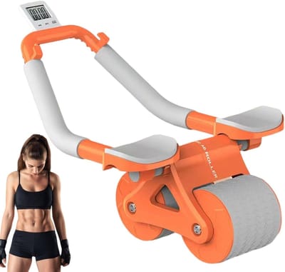 Fitness Roller Wiel - Buikspier Trainer - Core Training - Automatische Rebound - 48x30x45cm - Lichtgeel