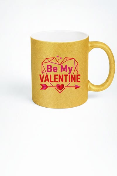 Gouden Glitter Mok Be My Valentine - Valentijnscadeau Liefdesbeker met Uniek Design