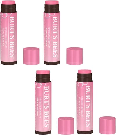 BURT'S BEES - Tinted Lip Balm Pink Blossom - 4 Pak - Voordeelverpakking