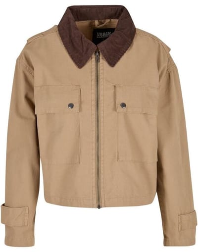 Urban Classics Ladies Workwear Cropped Cotton Jacket Dames Tussenseizoensjas - beige - XS