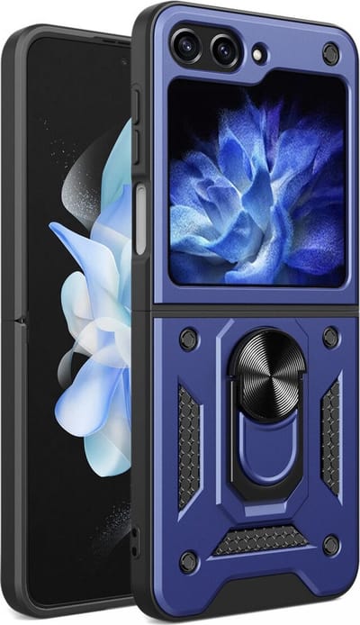 Geschikt voor Samsung Galaxy Z Flip 5 Magnetische Kickstand Back Cover Hoesje - Blauw