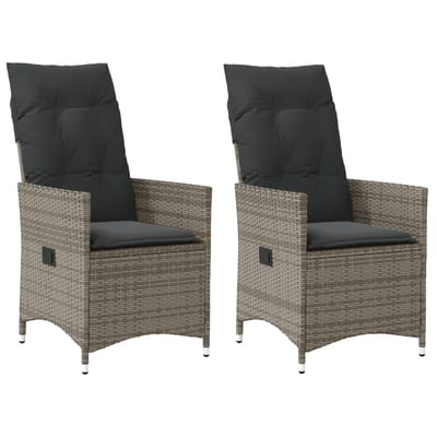 vidaXL - Tuinstoelen - 2 - st - verstelbaar - met - kussens - poly - rattan - grijs