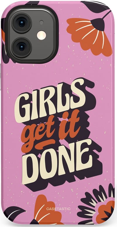 Casetastic hoesje geschikt voor Apple iPhone 12 Mini - Dubbellaagse bescherming - Girls get it done - Fashion Case - Lila Donkergrijs Terracotta