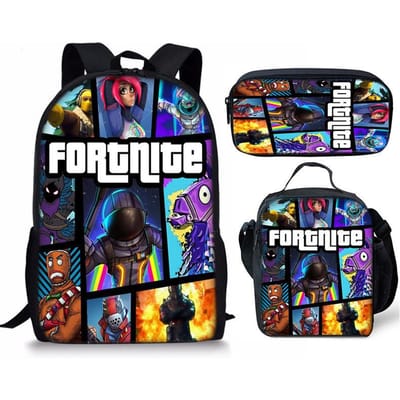 3 stuks Fortnite Activiteitenrugzak Anime Cartoon Schooltas Grote Capaciteit Student Schooltassen Etui Schattig En Charmant Lunchtas Verjaardagscadeau 3pcs black