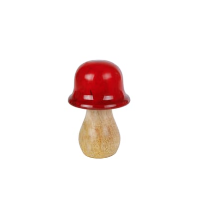 Paddenstoel sculptuur mango decoratie 6x6x10 cm houten beeldje.