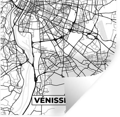 Muurstickers - Sticker Folie - Kaart - Stadskaart - Frankrijk - Plattegrond - Vénissieux - Zwart wit - 100x100 cm - Plakfolie - Muurstickers Kinderkamer - Zelfklevend Behang XXL - Zelfklevend behangpapier - Stickerfolie
