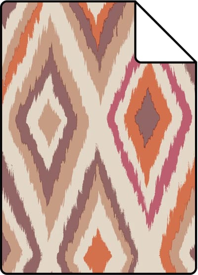 Proefstaal ESTAhome behang ruiten oranje, beige en paars - 26.5 x 21 cm - 131691-S