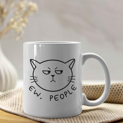 Creasowl® - Ew, People' Kat - Mok met Tekst - 325 ml Keramische Koffiemokken met Oor - Grappige Koffiemok - Vaatwasmachine- en Magnetronbestendig - Cadeau Kattenliefhebber - Theemok - Kat Cadeau - Cat Mug