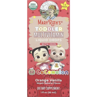 MaryRuth's, Cocomelon, Baby Multivitamine, Vloeibare Druppels, met IJzer, Leeftijden 1-3, Sinaasappel Vanille, 1 fl oz (30 ml)