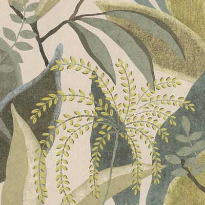 Natuur behang Profhome 791864-GU vliesbehang hardvinyl warmdruk in reliëf licht gestructureerd met bloemen patroon mat crème olijfgroen varengroen 5,33 m2