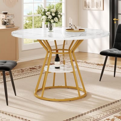 Eettafel - Keukentafel - Gezellig tafelen - Marmerlook blad - 100 cm - Goud