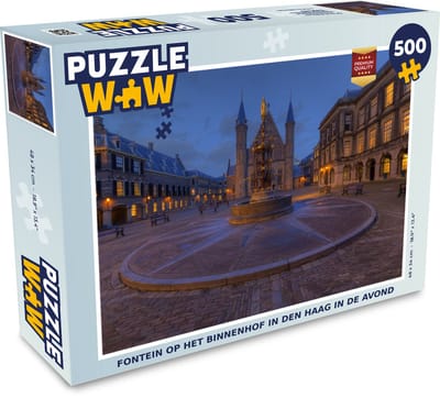 Puzzel Fontein op het Binnenhof in Den Haag in de avond - Legpuzzel - Puzzel 500 stukjes