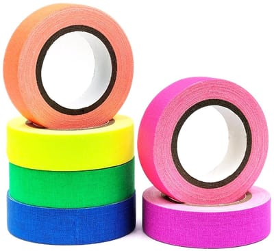 Kleurrijke fluorescerende tape, 6 rollen neon plakband, UV-blacklight, oplichtend, gaffers tape, schrijfbaar, 5 m x 15 mm, ideaal voor feestdecoratie, Halloween, Kerstmis en verjaardagen.
