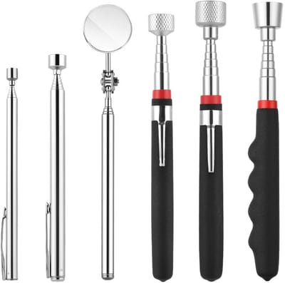 Telescopische Magnetische Ophaaltools Set met Inspectie Spiegeltje voor Kleine Metaalobjecten - 6 Stuks, 1.5 LB tot 15 LB Gewicht Capaciteit