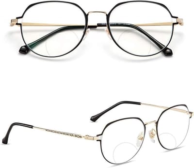 Progressieve Multifocale Leesbril Ronde Metalen Anti Blauw Licht Computerbril Lichtgewicht Comfortabele Lente Scharnieren Presbyopie Brillen Unisex(+2.00,Black)