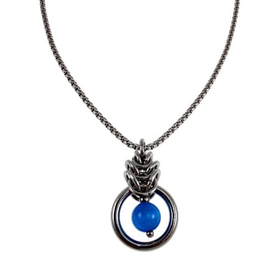 55cm x 2mm Jasseron-Ketting + 30mm Blauwekleur Kattenoog Kristal Hanger, Gepolijst RVS, Uniek Ontwerp, Dames - Handgemaakt door esde2