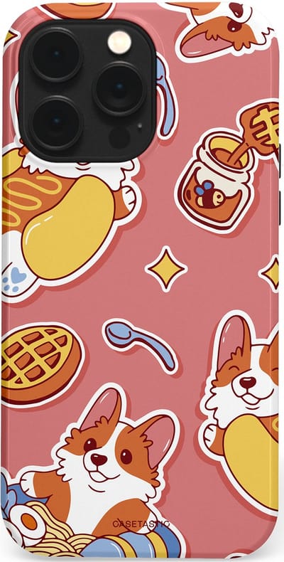 Casetastic Hoesje Geschikt voor Apple iPhone 14 Pro Max Magsafe - Stijlvolle Beschermende Duo-layer Case - Corgi snacks