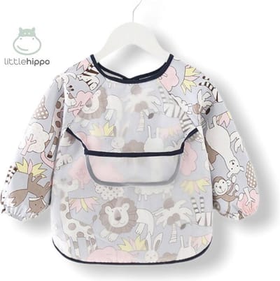 Kinderschort 'Jungle' lange mouwen - Slab met mouwen - Slabbetje Little hippo - Waterproof - Knutselen - Kliederschort - 3 tot 5 jaar