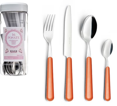 EME Brio Bestekset voor 4 personen, 16-delig, Roestvrij staal met gekleurd handvat, Orange 54, Tube Box