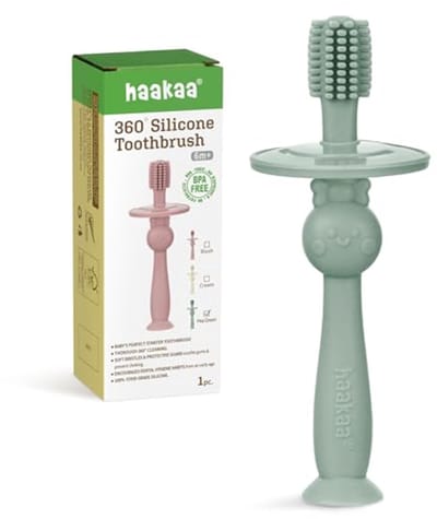 360° babytandenborstel met zuigbasis - Silicone tandreinigingstrainer voor baby's - Veiligheid en comfort in erwtengroen
