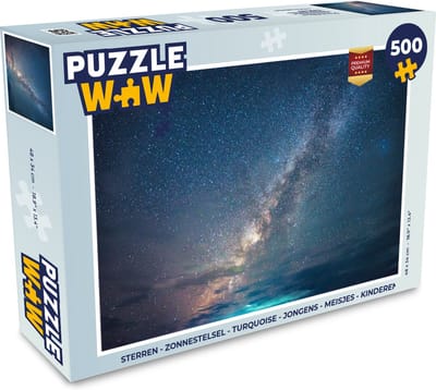Puzzel Sterren - Zonnestelsel - Turquoise - Jongens - Meisjes - Kinderen - Legpuzzel - Puzzel 500 stukjes