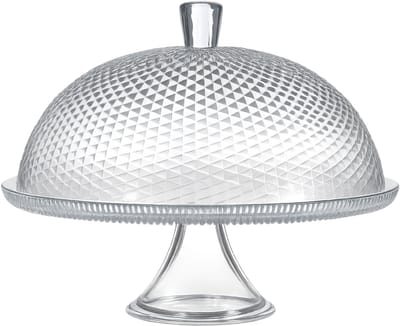 Urban Living Diamond Taartplateau - op voet - met stolp - 30 cm - glas - ruitpatroon - gebaksschaal