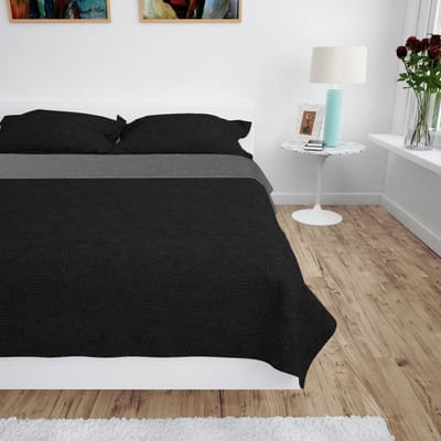 vidaXL - Bedsprei - dubbelzijdig - 230x260 - cm - quilt - grijs - en - zwart