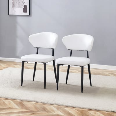 Wishdor - Eetkamerstoelen Set Van 2 - Ergonomische Gebogen Rugleuning En Antislip Voeten - Modern Ontwerp Voor Eethoek - Metaal En PU-Kunstleer Met Schuimvulling - Wit En Zwart - Compacte Afmetingen