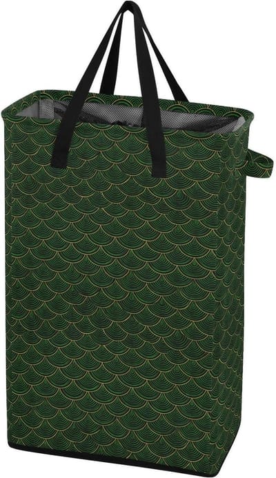 Hoge Wasbak - Opvouwbare Mand - Kleding Opbergen - Waterdichte Stof - 48L Capaciteit - Smaragd Goud Zwart