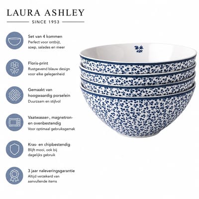 Laura Ashley Blueprint Collectables Kommen set van 4 - Schaaltjes Ø16cm - Floris