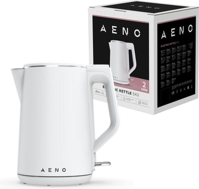 AENO EK2 Waterkoker 1,5L - 2200W - Dubbelzijdige wand - 360 graden draaibaar - Droogkookbeveiliging - indicatielamp - Ingebouwde haspel - Wit