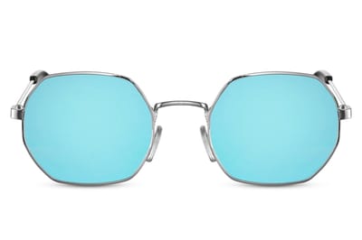 6029 Zeshoekige Hexagon Zonnebril | Retro & Classic Bril | Festival , Rave Bril | Carnavalsbril | Unisex Zonnebril | Zonnebril Dames & Heren | Blauw lens (gespiegeld) |Zonnebril Zilver montuur| Trendy Party & Outdoor Bril + brillen sleeve & doek