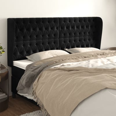 vidaXL - Hoofdbord - met - randen - 203x23x118/128 - cm - fluweel - zwart