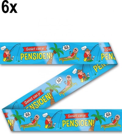 6x Afzetlint Cartoon Geniet van je pensioen - Lengte 12 meter - vlaglijn festival feest party verjaardag thema feest kleur