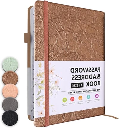 Alfabetisch wachtwoordenboek B6 met ruimte voor 480 wachtwoorden, notitieboek met penlus en binnenzak, ideaal voor veilig wachtwoordbeheer en adresregistratie (19 x 13 cm)