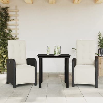 vidaXL - 3-delige - Bistroset - met - kussens - poly - rattan - zwart