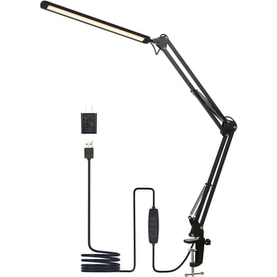 Lampe de bureau LED avec pince EyeCaring Lampe de lecture à intensité variable 3 modes de couleur et 10 luminosité noir