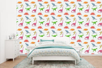 Behang - Fotobehang Patronen - Dino - Kinderen - Jongens - Kleuren - Kids - Jongen - Breedte 385 cm x hoogte 240 cm