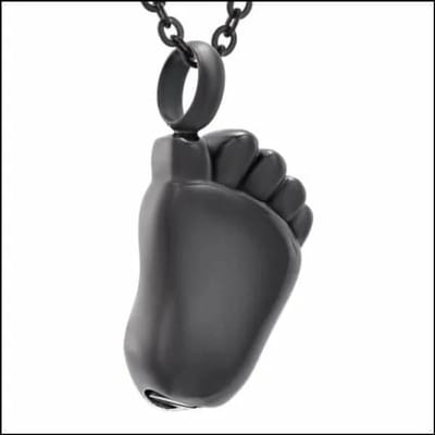 Aramat Jewels | Gedenkhangers | Stalen Ashanger Voetje Kind – Gedenksieraad Zilverkleurig Zonder Ketting | Zwart-2.5x1.4cm | |18mm | Staal | Volwassenen | Verkleurd niet