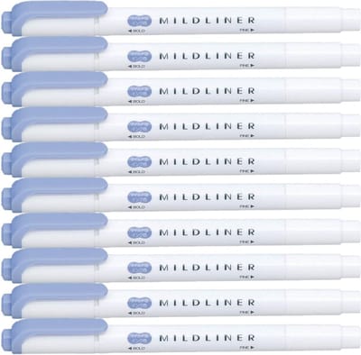 Zebra Mildliner Double-Sided Highlighter - Fine / Bold – Mild Dark Blue, Set van 10 + een Luxe Zipperbag - WKT7-MDB