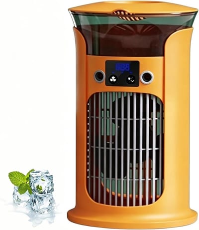 VHV - Luchtkoeler - Ventilatoren - Aircooler - Mobiele luchtkoeler - Mini airco - Bladloze ventilator - Stil - 880ml watertank - Met LED verlichting - Voor bureau en slaapkamer - Geel