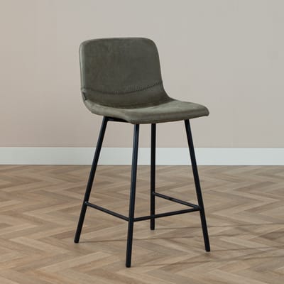 Bronx71® Industriële barkruk Mikky olijfgroen eco-leer 65-78 cm - barstoel