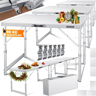 KESSER® Behangtafel / Multifunctionele tafel Profi 3-delig, 100 x 60 cm, behangtafel 30kg draagvermogen per tafel Met uitschuiffunctie Klaptafel Vlooienmarkttafel Bijzettafel Tuintafel Campingtafel in hoogte verstelbaar - Wit