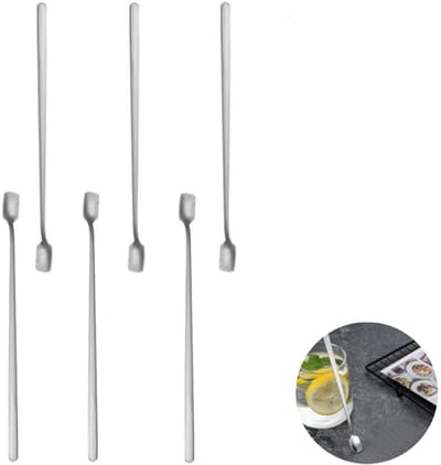 6 stuks - Barlepel - Cocktaillepel - Roerlepel - Dubbelzijdige cocktaillepel - Roestvrij staal - Geschikt voor bartenders en thuisgebruik (21.2 cm,zilver)