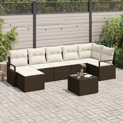 vidaXL Bankstel met kussen met opslag 8 pcs Bruin en Crème poly rattan