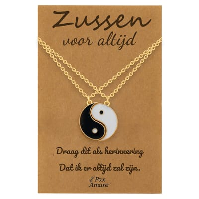 BFF Ketting voor 2 'Zussen voor altijd' - Magnetische Yin Yang - Vriendschapsketting op Cadeau Kaartje - 45cm + 5cm verstelbaar - Goudkleurig - Sisters Hanger - Pax Amare
